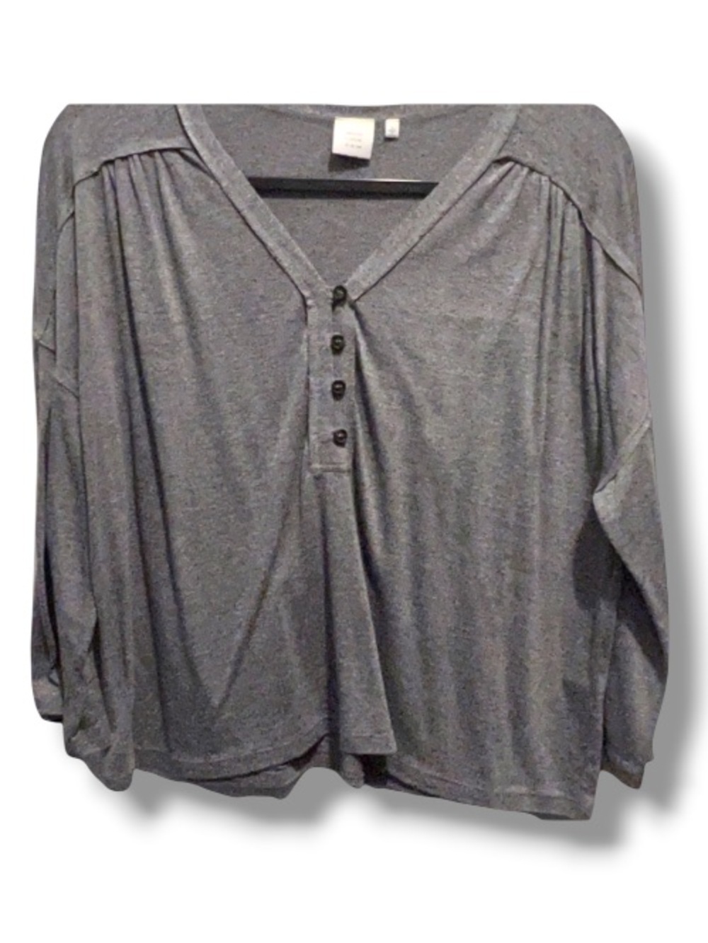 Good Luck Gem Women’s 3/4 Sleeve Grey Top V-Neck Casual Buttons Detailed